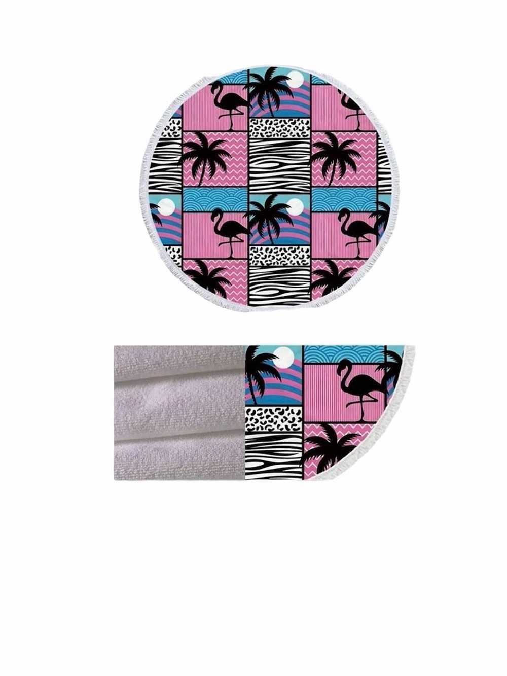 Pink & Blue Flamingo Round Beach Towel - Tropical theme round beach towel.